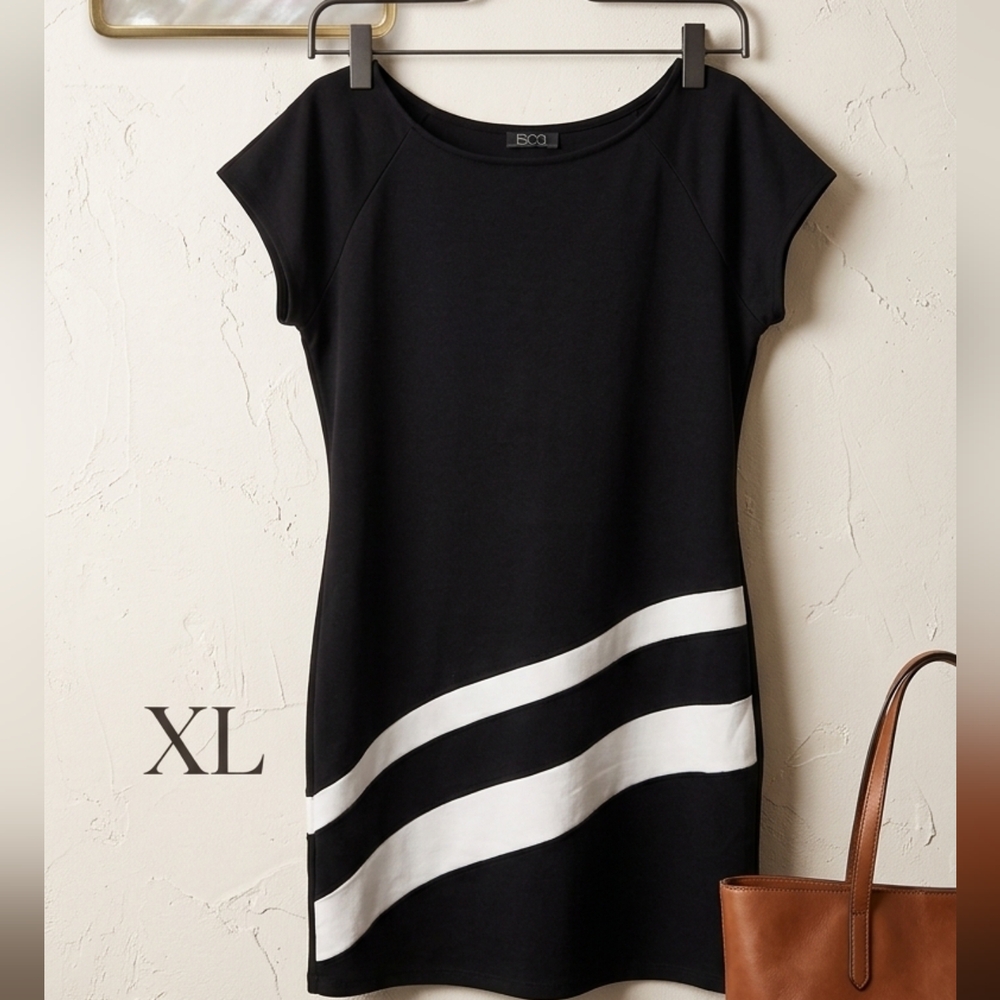 ISCA Black&White Colorblock Wave Graphic Shift Dress Size XL
